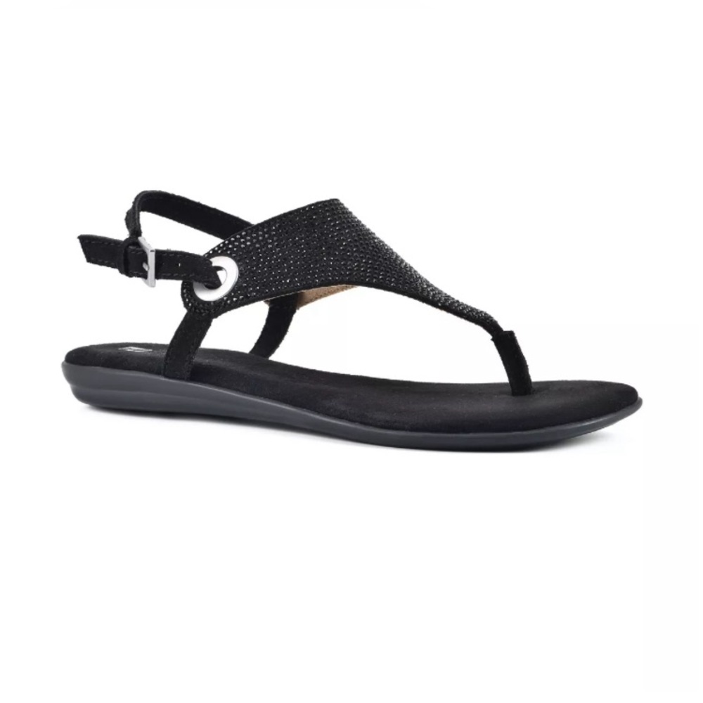 White Mountain “London” Black Thong Sandals Size 8 NWT
